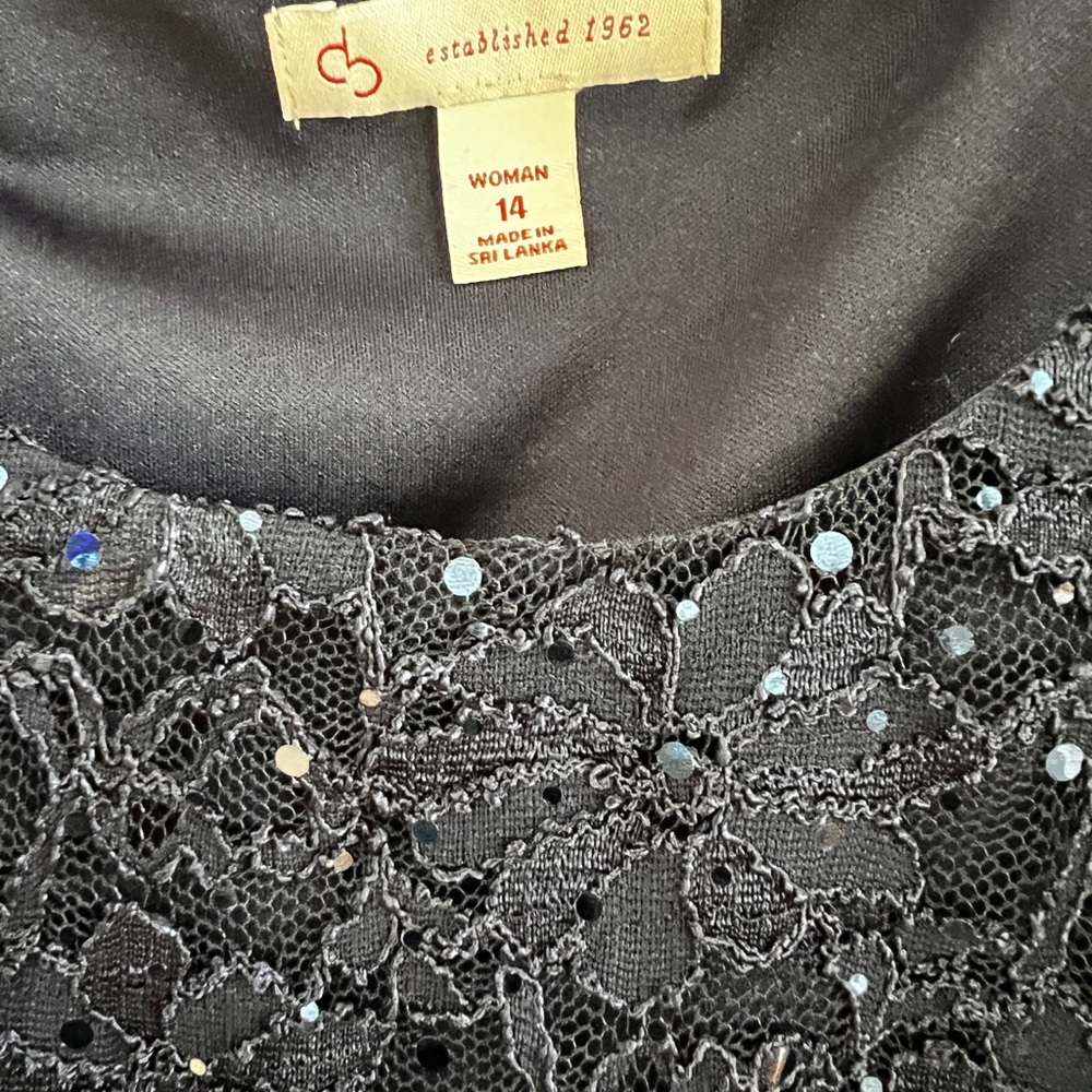 Dressbarn Dress Womens 14 Navy Lace Sequin Sheath V‎ Neck Ruched Cocktail Party - Picture 3 of 5